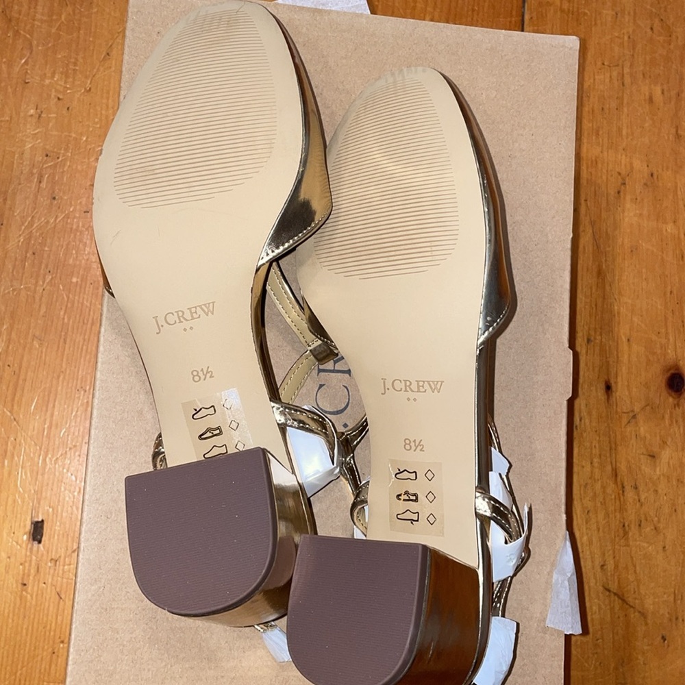 Shoe J Crew Ankle T- Strap Heel Gold NIB NEW size 8 1/2 - Picture 17 of 17